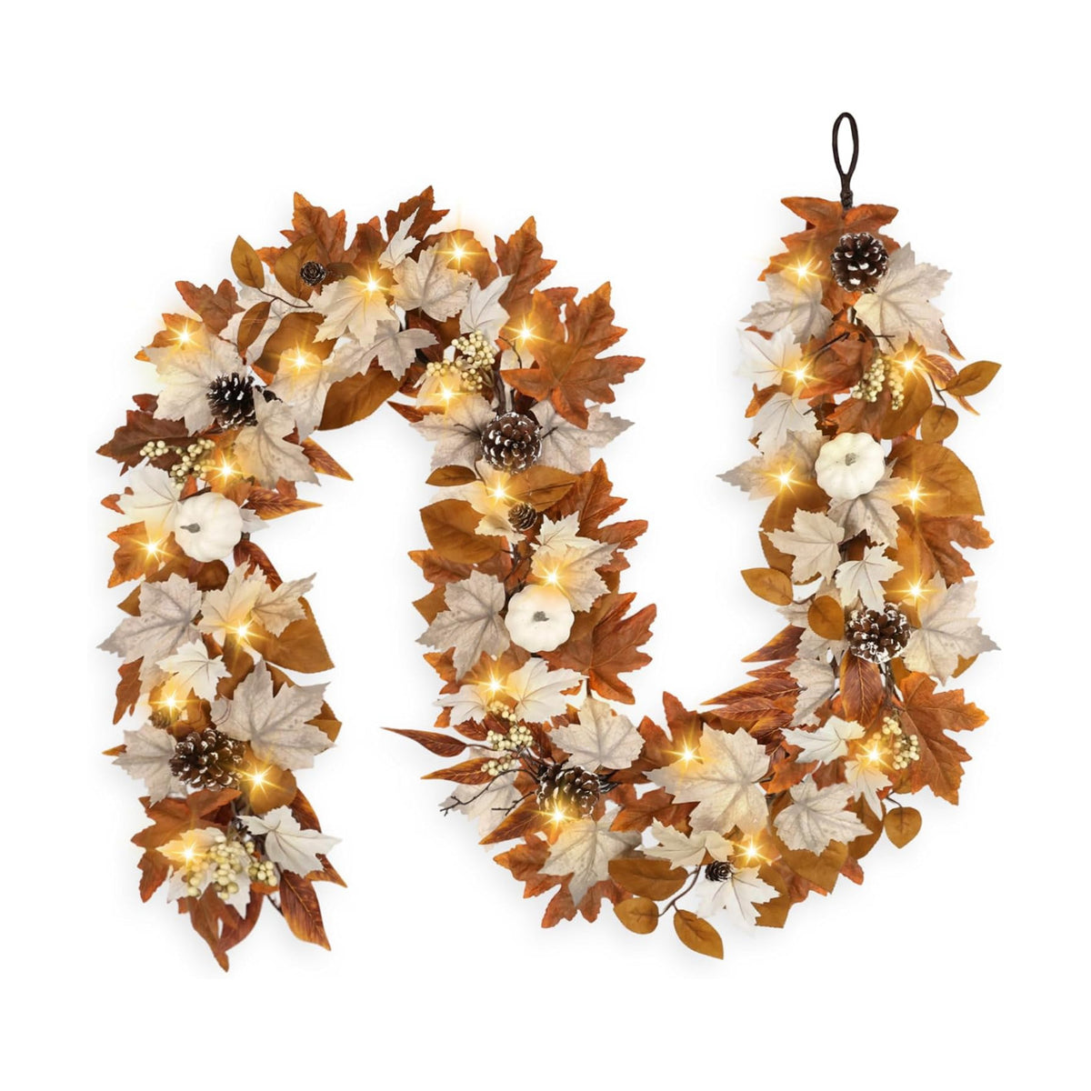 6 FT Lighted Fall Garland with Lights Pumpkins Automatic ON/Off