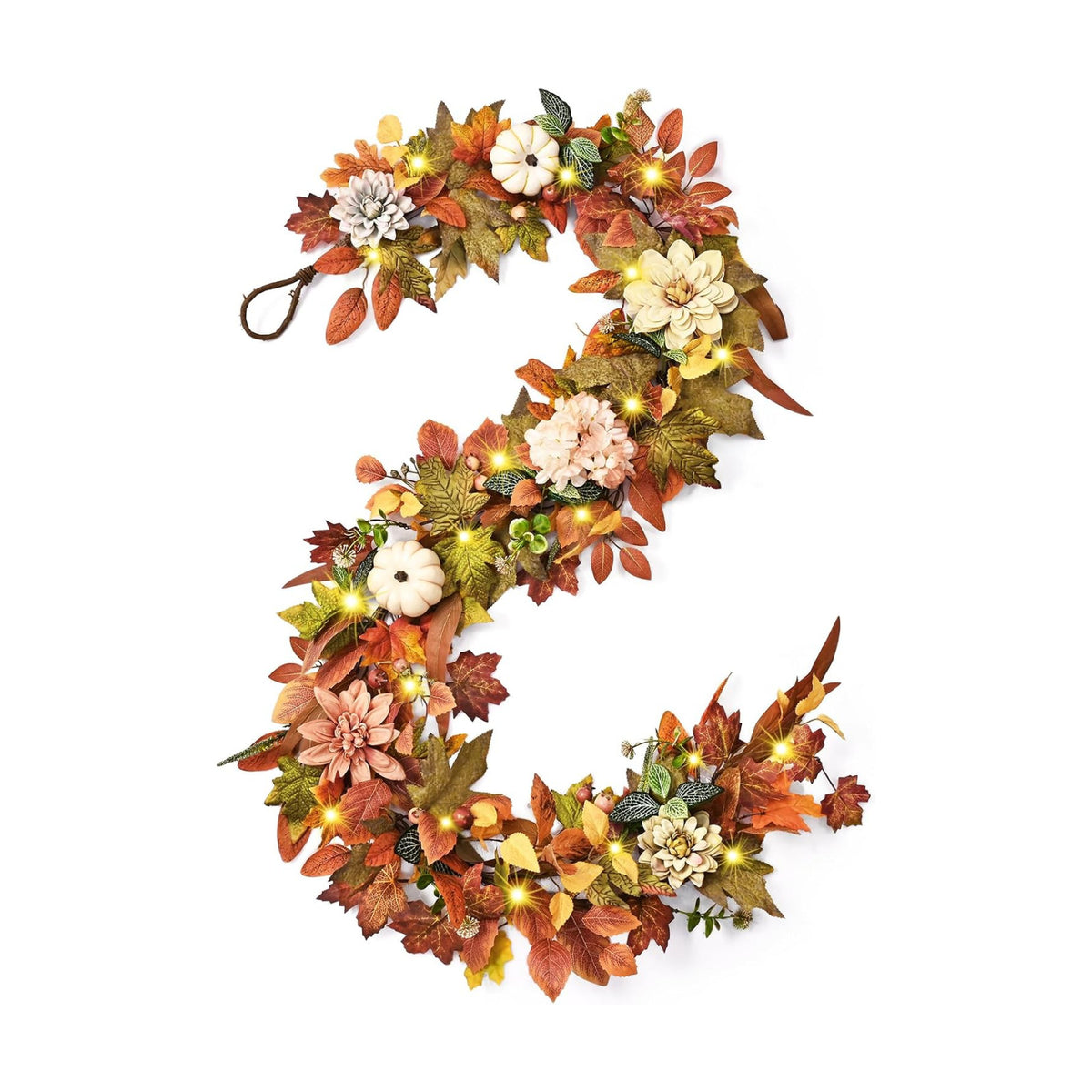 2 Pcs Fall Garland for Mantle, 6 FT Fall Garland with Lights