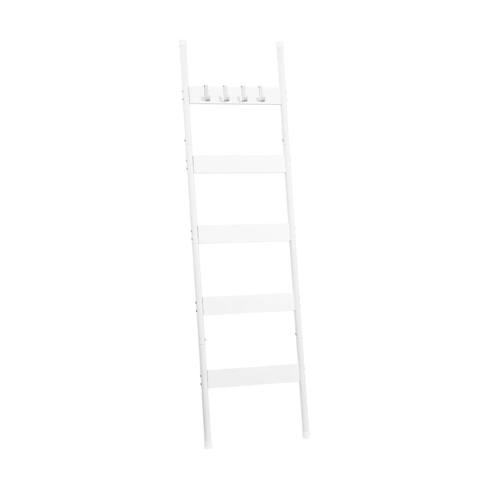 HOOBRO Blanket Ladder, 5-Tier Towel Rack with Hooks, Wall-Leaning Blanket Rack, Decorative Display Ladder Shelf, for