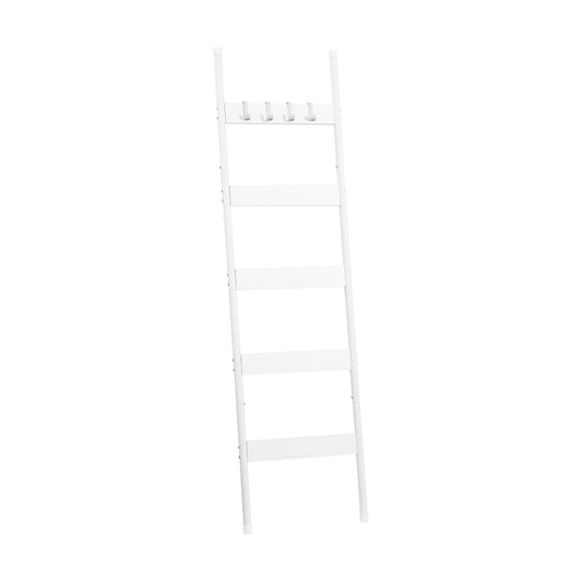 HOOBRO Blanket Ladder, 5-Tier Towel Rack with Hooks, Wall-Leaning Blanket Rack, Decorative Display Ladder Shelf, for