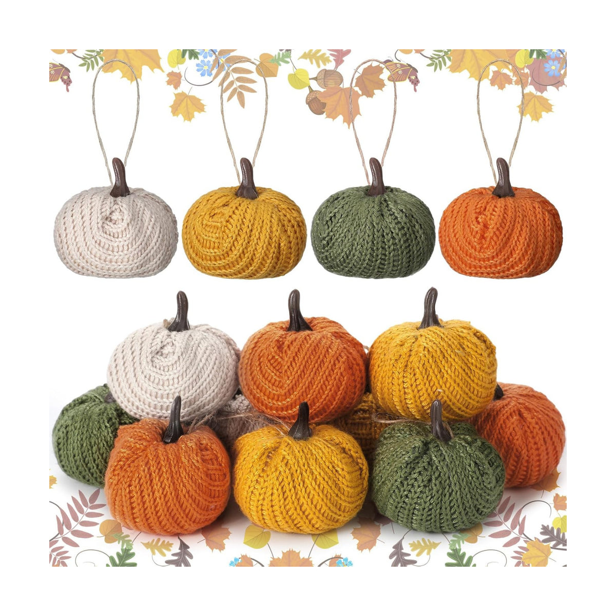 Knitgrip 12 Pcs Fall Pumpkin Hanging Ornaments Mini Tree Decor, Autumn