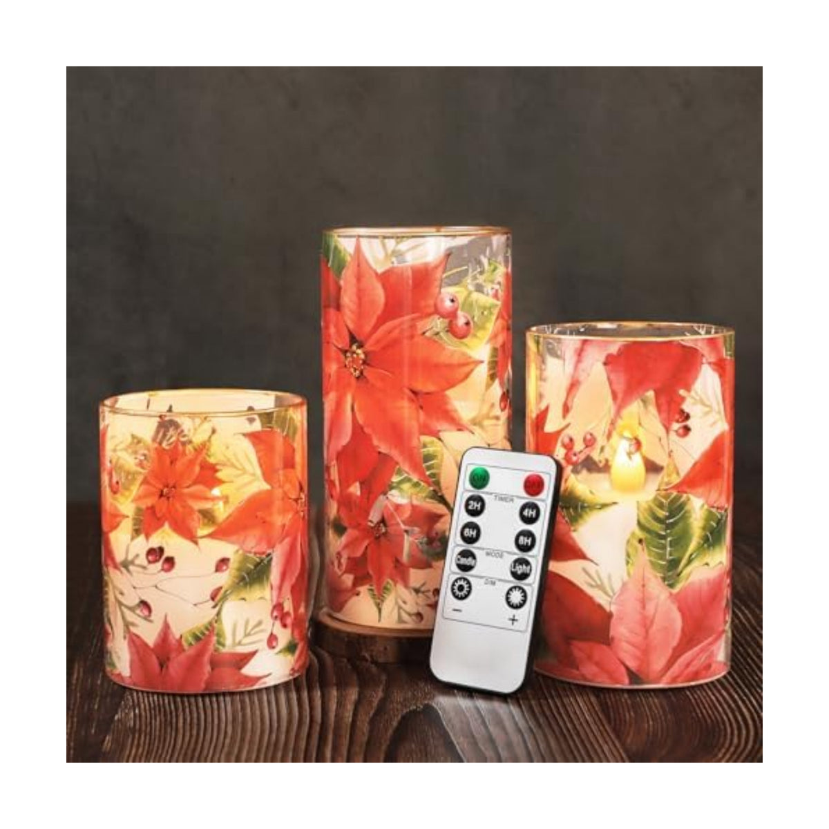 Crystal Club Red Poinsettia Christmas Flameless Candles with Remote