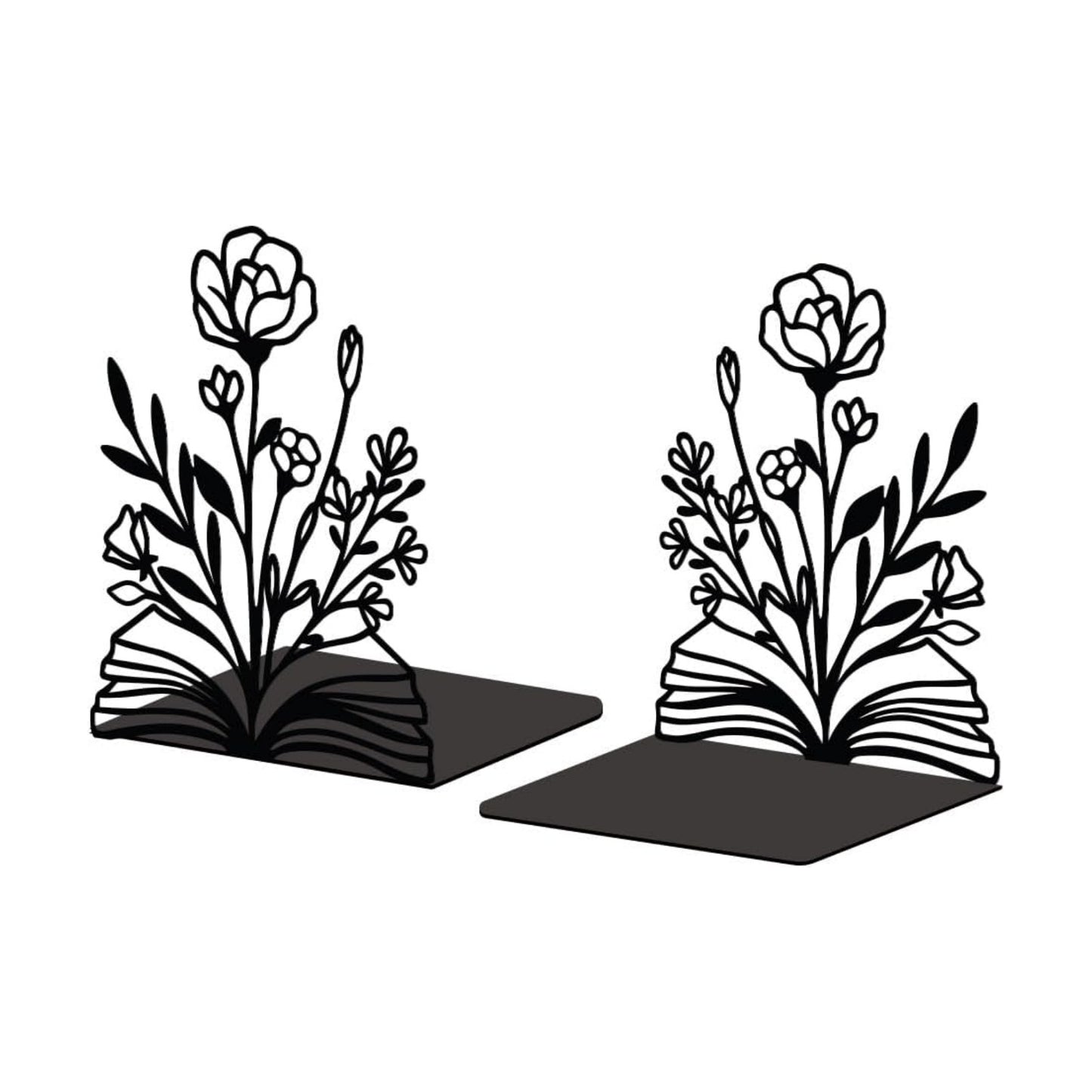 Metal Bookends / Modern Decorative Heavy Duty Study Book Support Stoppers / Books and Flowers