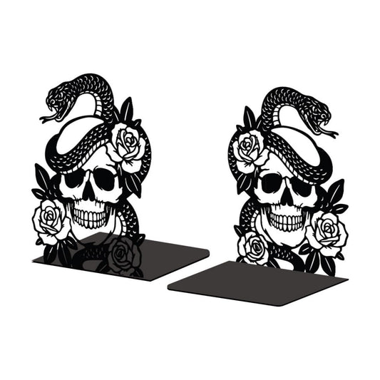 Metal Bookends / Modern Decorative Heavy Duty Study Book Support Stoppers / Skulls and Snakes