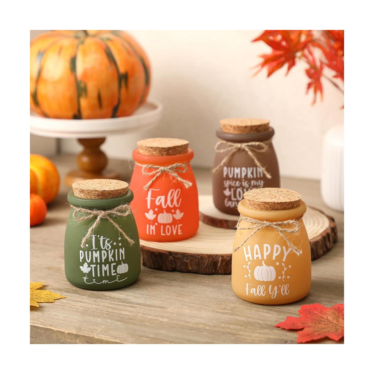 4 PCS Fall Tiered Tray Decor, Mini Mason Jars for Fall Table Decor