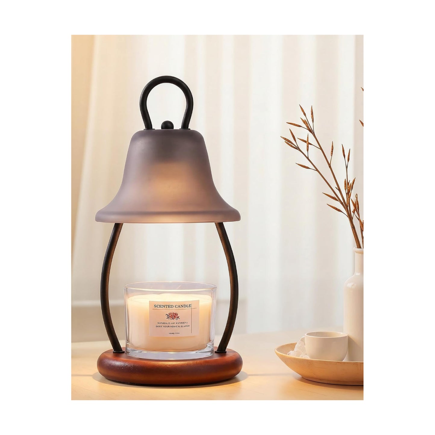 Candle Warmer Lamp with Timer, Dimmable, Adjustable Height, Black | 2 bulbs included, no flame needed, 1-year warranty