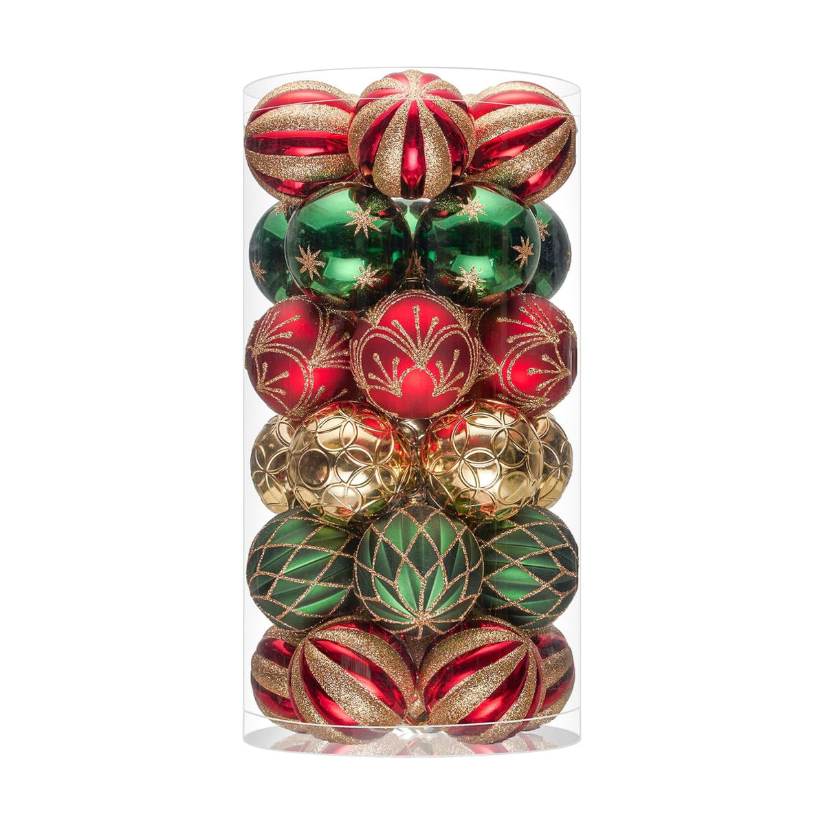 JORNOY Christmas Balls Ornaments, 30ct Shatterproof Xmas Tree Decorations, Hanging Bulbs Baubles Set with String for Holiday Home Party Decor, 2.36 inch/60mm, Red & Green & Gold