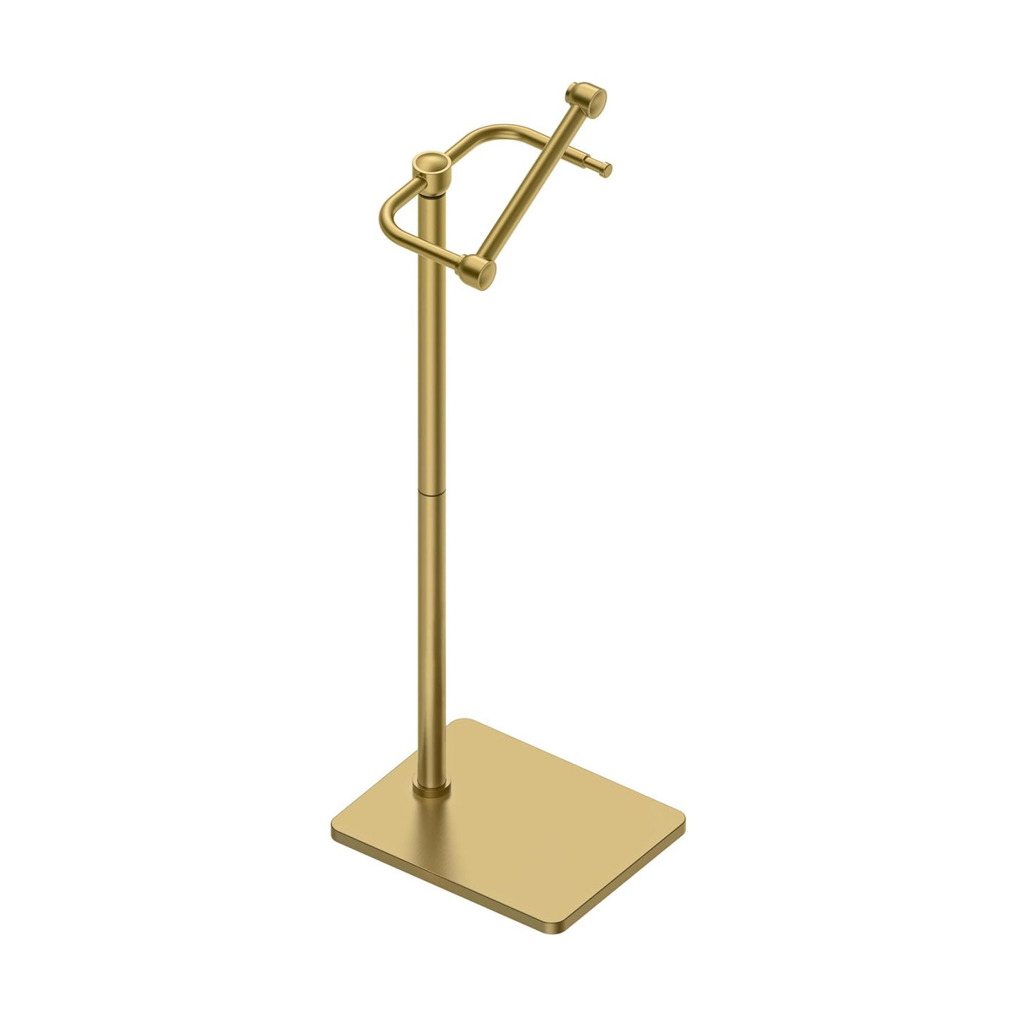 RUACQ Bathroom Toilet Paper Holder Stand, Brushed Gold | Dual-Post Pivoting Free Standing Toilet Roll Holder with