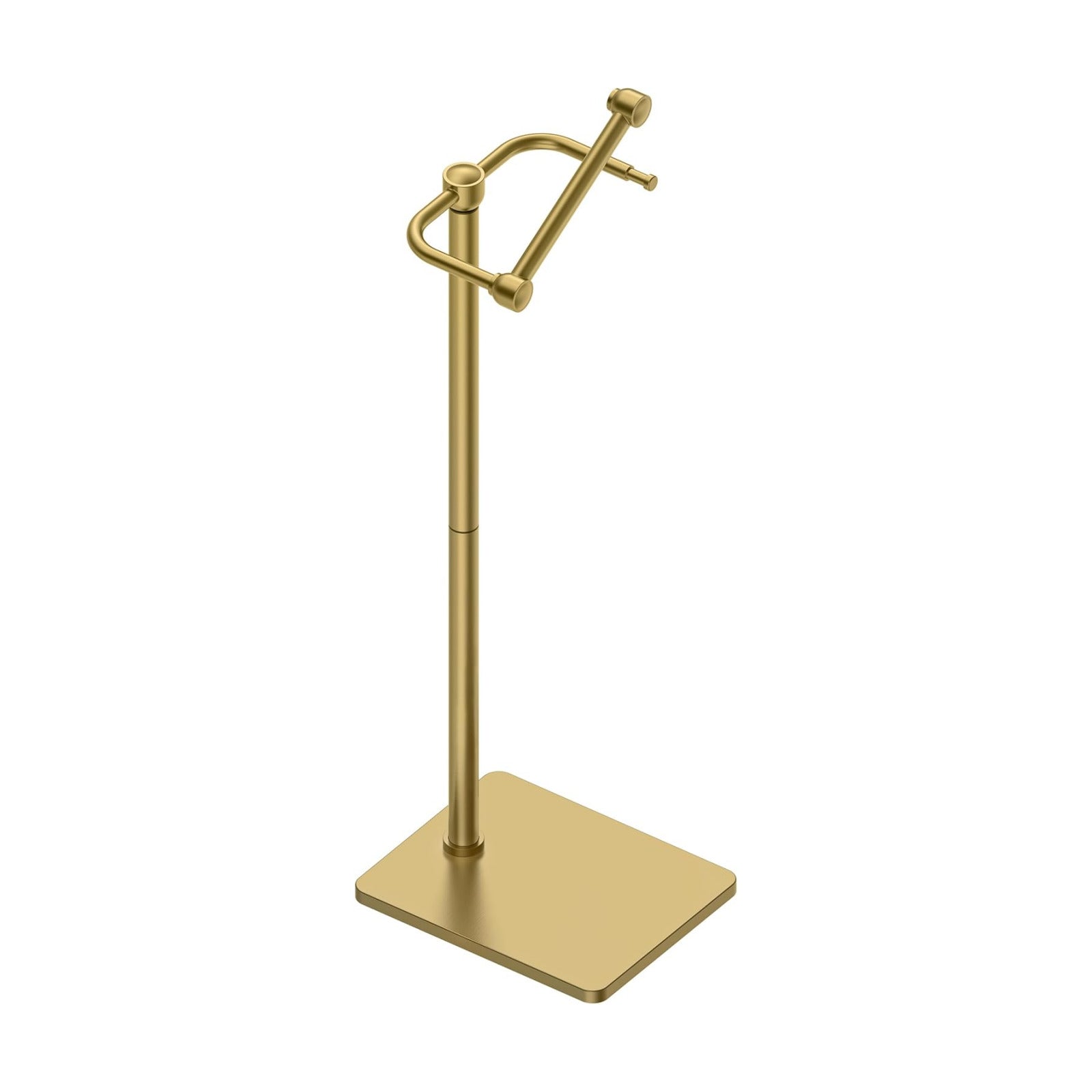 RUACQ Bathroom Toilet Paper Holder Stand, Brushed Gold | Dual-Post Pivoting Free Standing Toilet Roll Holder with