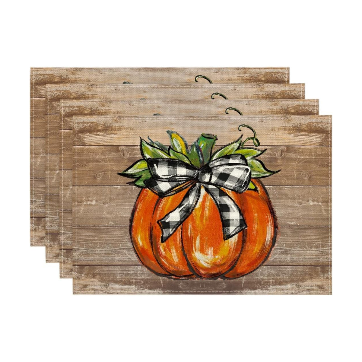 Artoid Mode Wood Pumpkin Bowknot Fall Placemats Set of 4-12 x 18 Inch
