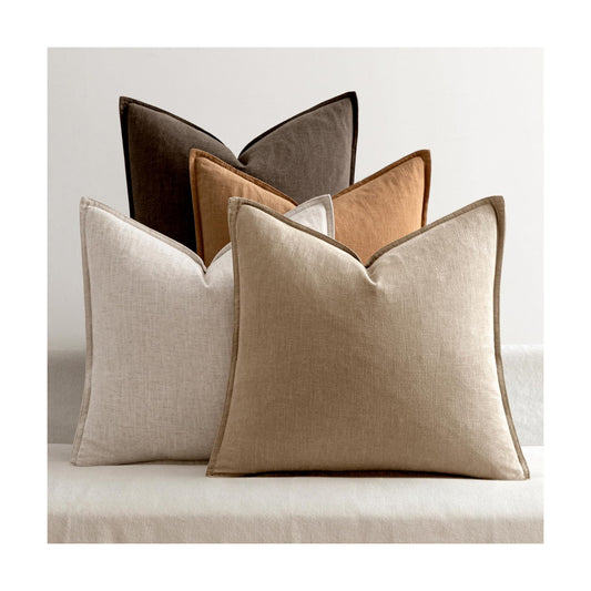 Linen Pillow Covers Decorative Natural Fall Throw Pillow Covers / 18 x 18 / Neutral Brown / Set of 4
