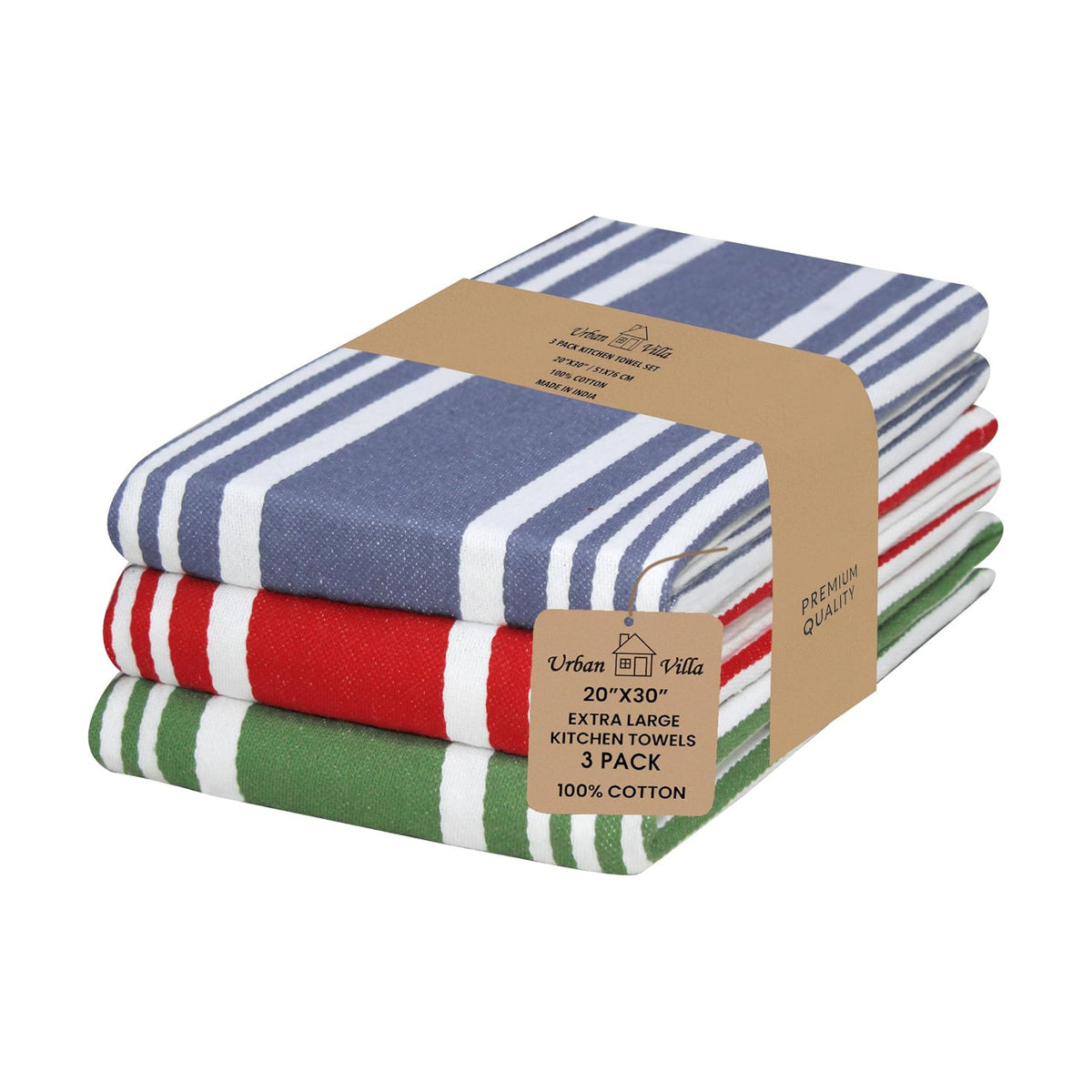 Urban Villa Kitchen Towels Cotton Dish Towels 20”x30” (Set of 3) Multi