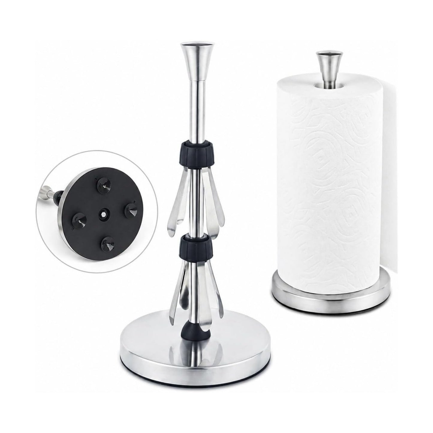 Paper Towel Holder Countertop with Suction Cups - Heavy Duty (2.9 lbs) Stainless Steel Paper Towel Dispenser, One-Hand