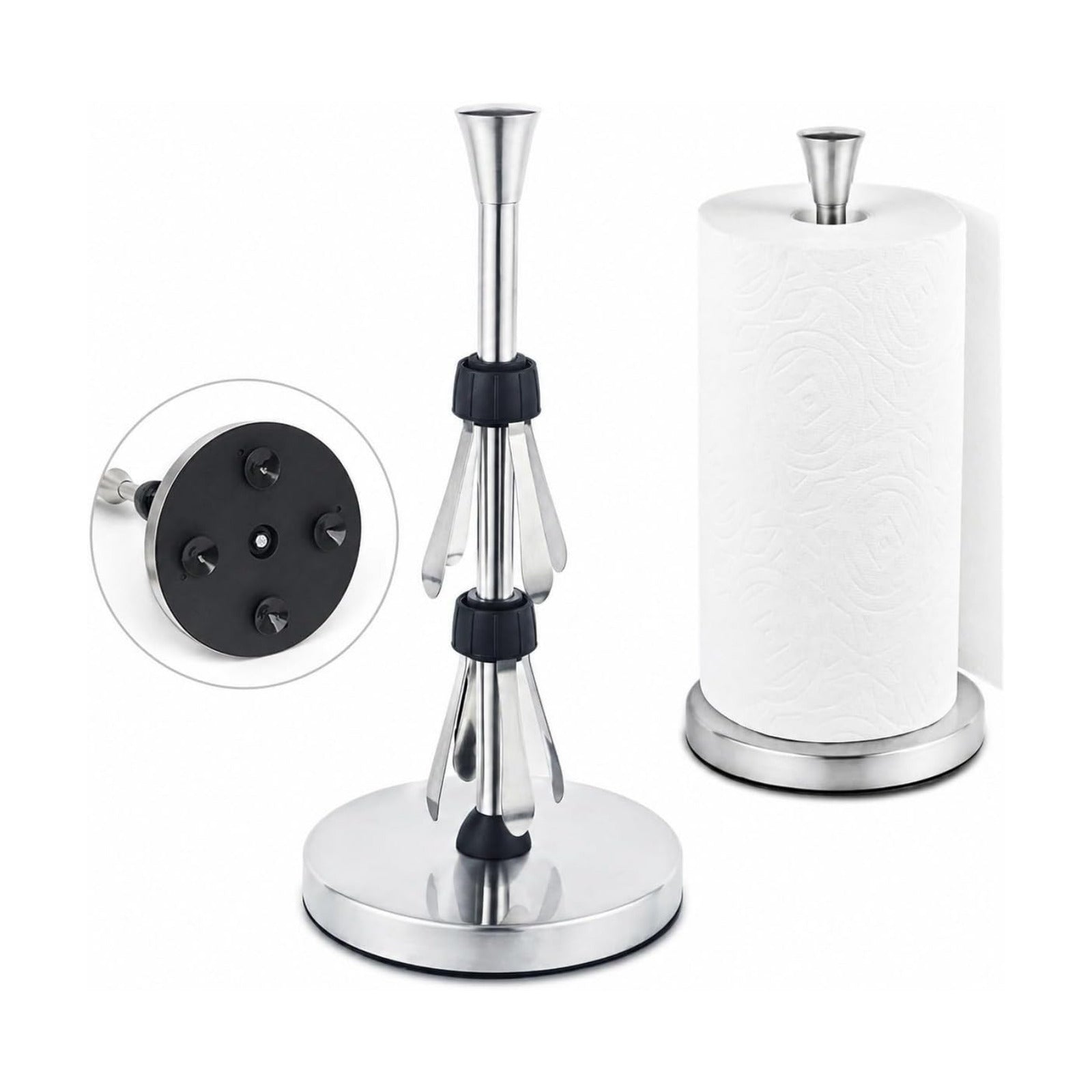 Paper Towel Holder Countertop with Suction Cups - Heavy Duty (2.9 lbs) Stainless Steel Paper Towel Dispenser, One-Hand