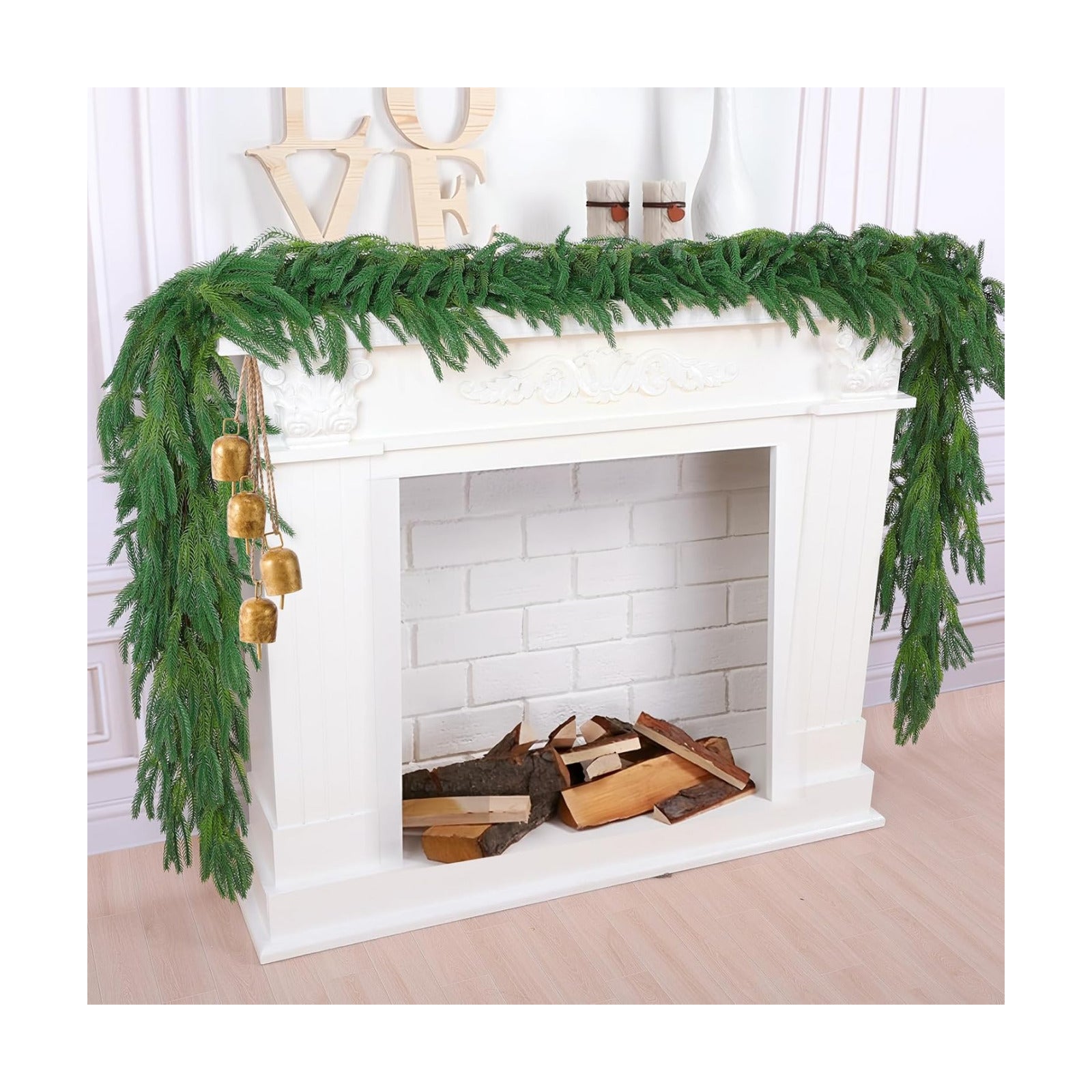 Hananona 4 Pcs 9 Ft Artificial Norfolk Pine Garlands, Realistic Pine Garland, Green Artificial Greenery Garland for
