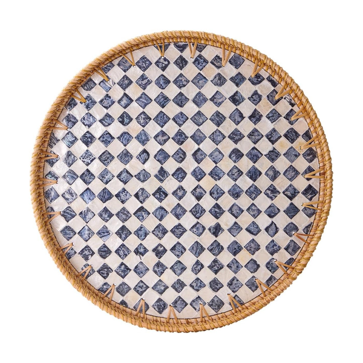Round Rattan Tray / Checkerboard / 13.5
