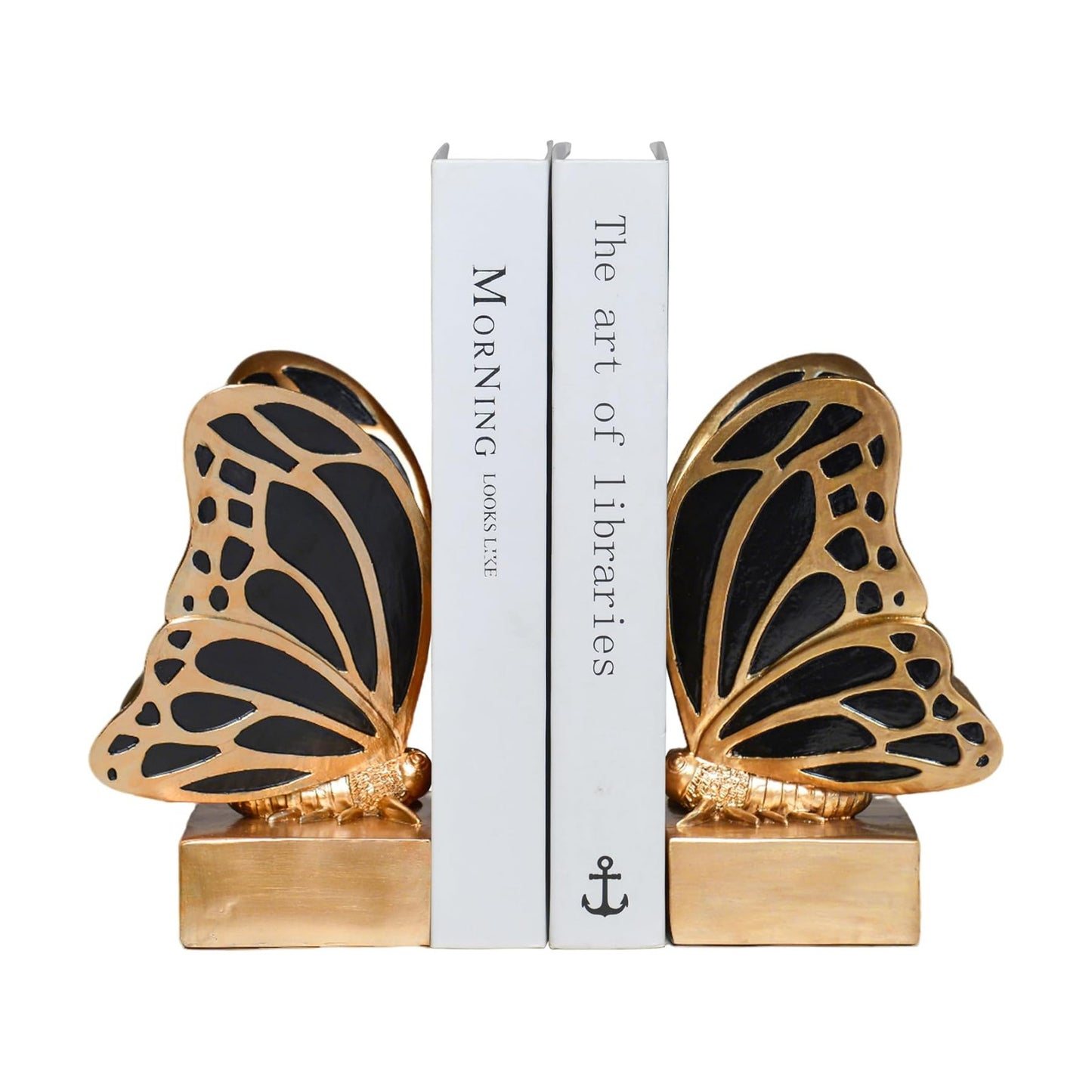 Vintage Brass Butterfly Bookends / Black Brass