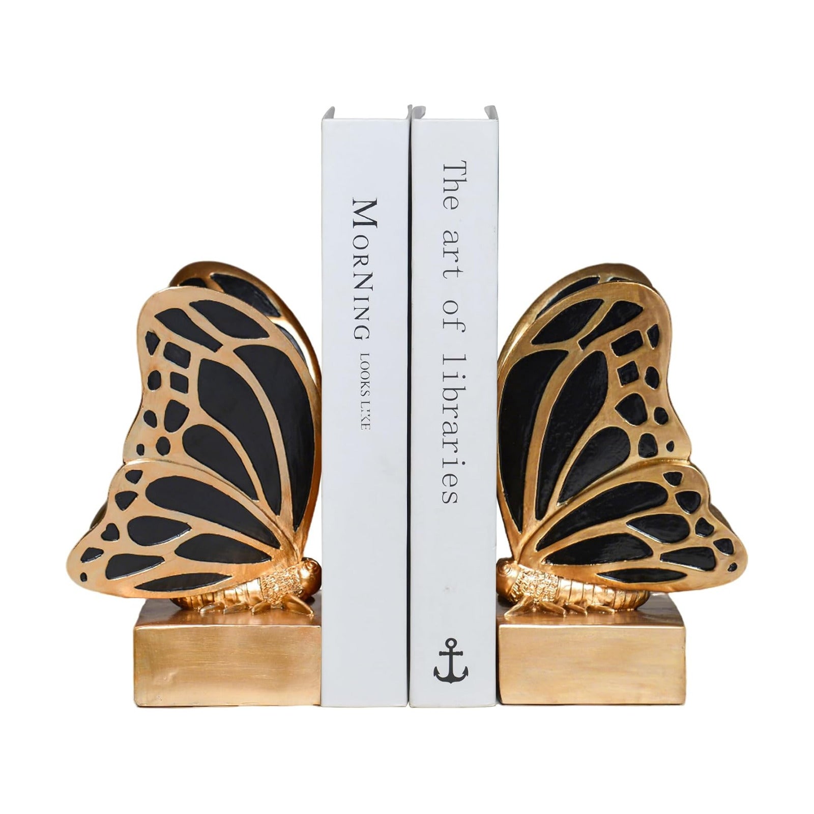 Vintage Brass Butterfly Bookends / Black Brass