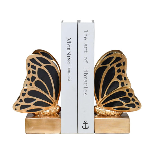 Vintage Brass Butterfly Bookends / Black Brass