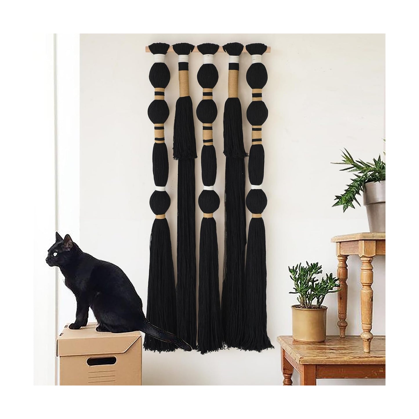 Macrame Wall Hanging Sphericity Cotton Tassels Textile Hanging Geometric Yarn Wall / Black1 / Black