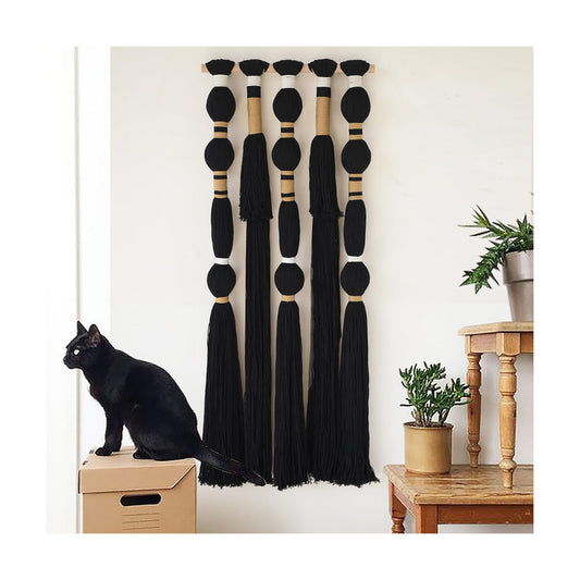 Macrame Wall Hanging Sphericity Cotton Tassels Textile Hanging Geometric Yarn Wall / Black1 / Black