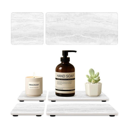 Water Absorbing Stone Drying Tray / Marble Light Gray / Set of 4