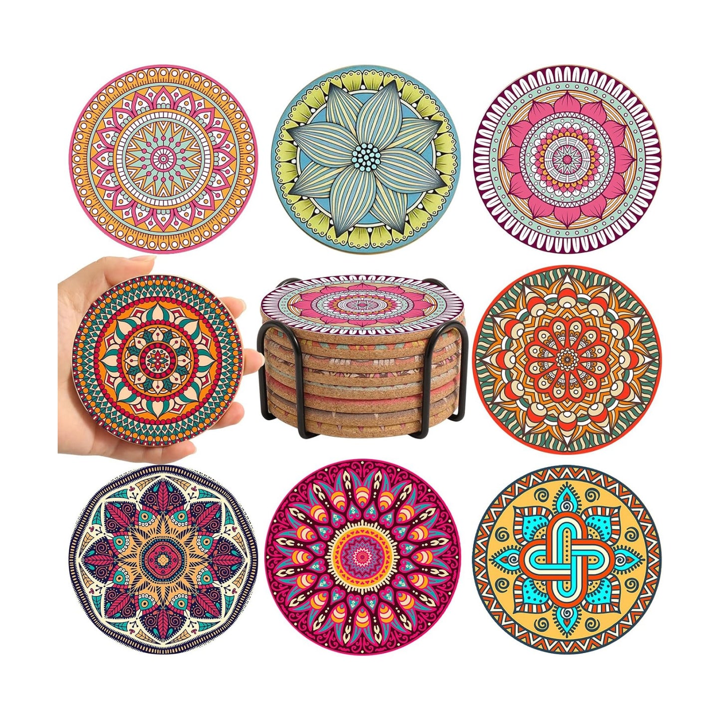 Holder / Round Boho Coasters for Drinks / Mandala Coasters2 / Set of 8