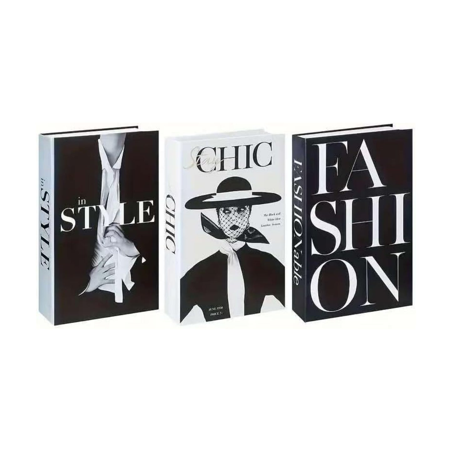 White Faux Books / Black / Set of 3