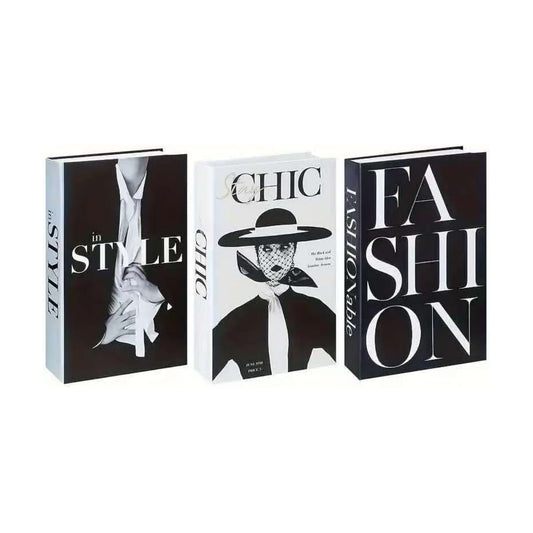 White Faux Books / Black / Set of 3