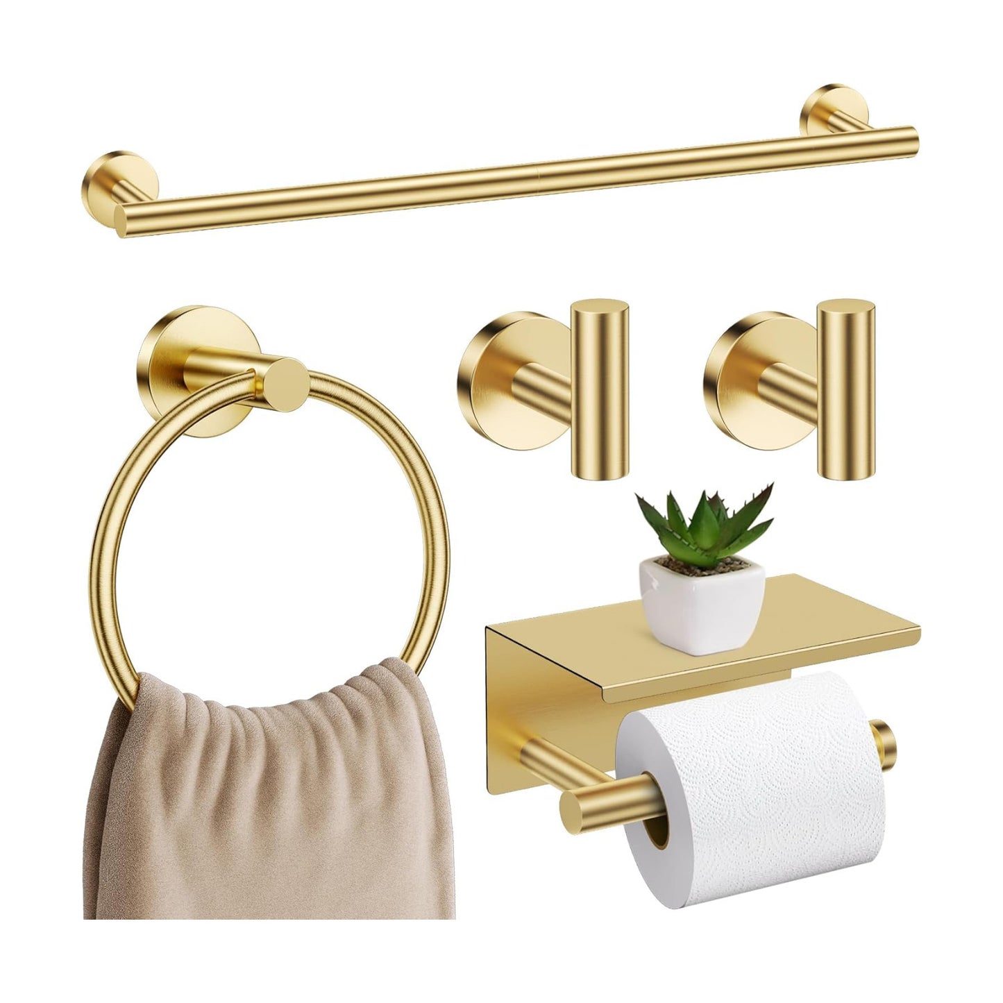 Brushed Gold Bathroom Hardware Set, 5 Pieces Gold Towel Bar Bathroom Accessories, Upgraded Toilet Paper Holder with