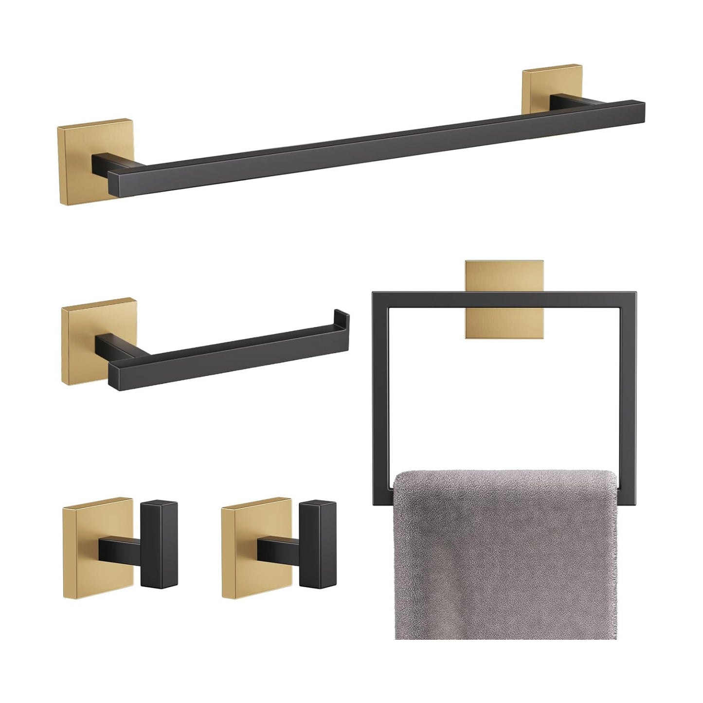 YACVCL Towel Bar Set, 5-Piece Black and Gold Bathroom Hardware Set, Black&Gold Bathroom Accessories Set, SUS304