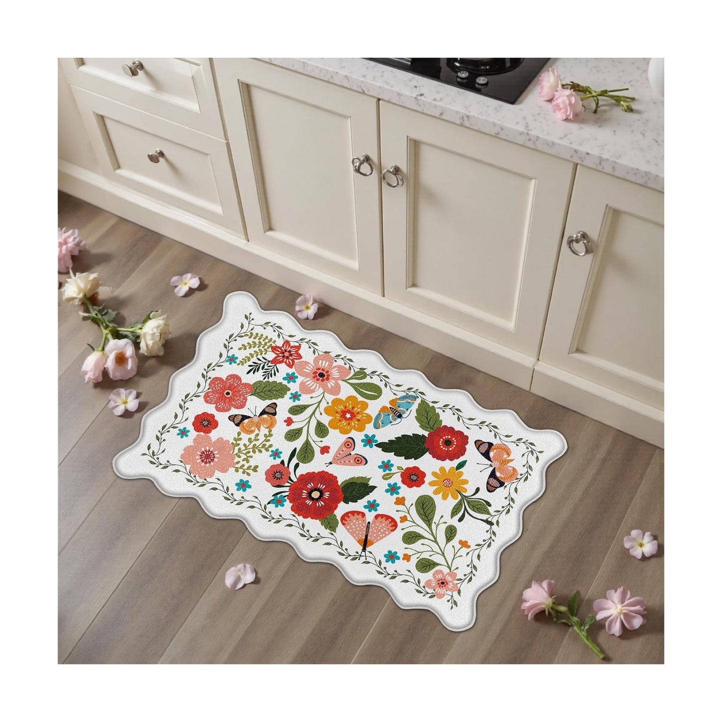Arenarug Scalloped Kitchen Mats for Floor Cushioned Anti Fatigue Kitchen Mats Rugs Waterproof Non Slip Farmhouse Boho