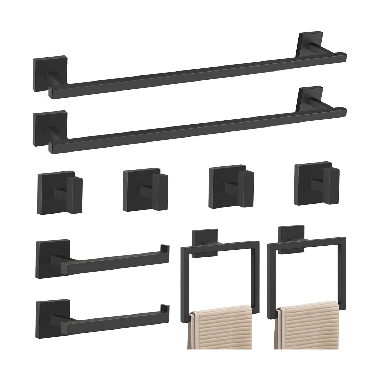 YACVCL Matte Black Towel Bar Set 10-Piece Bathroom Hardware Accessories Set,Black Bathroom Towel Holder Set 23.6 Inch