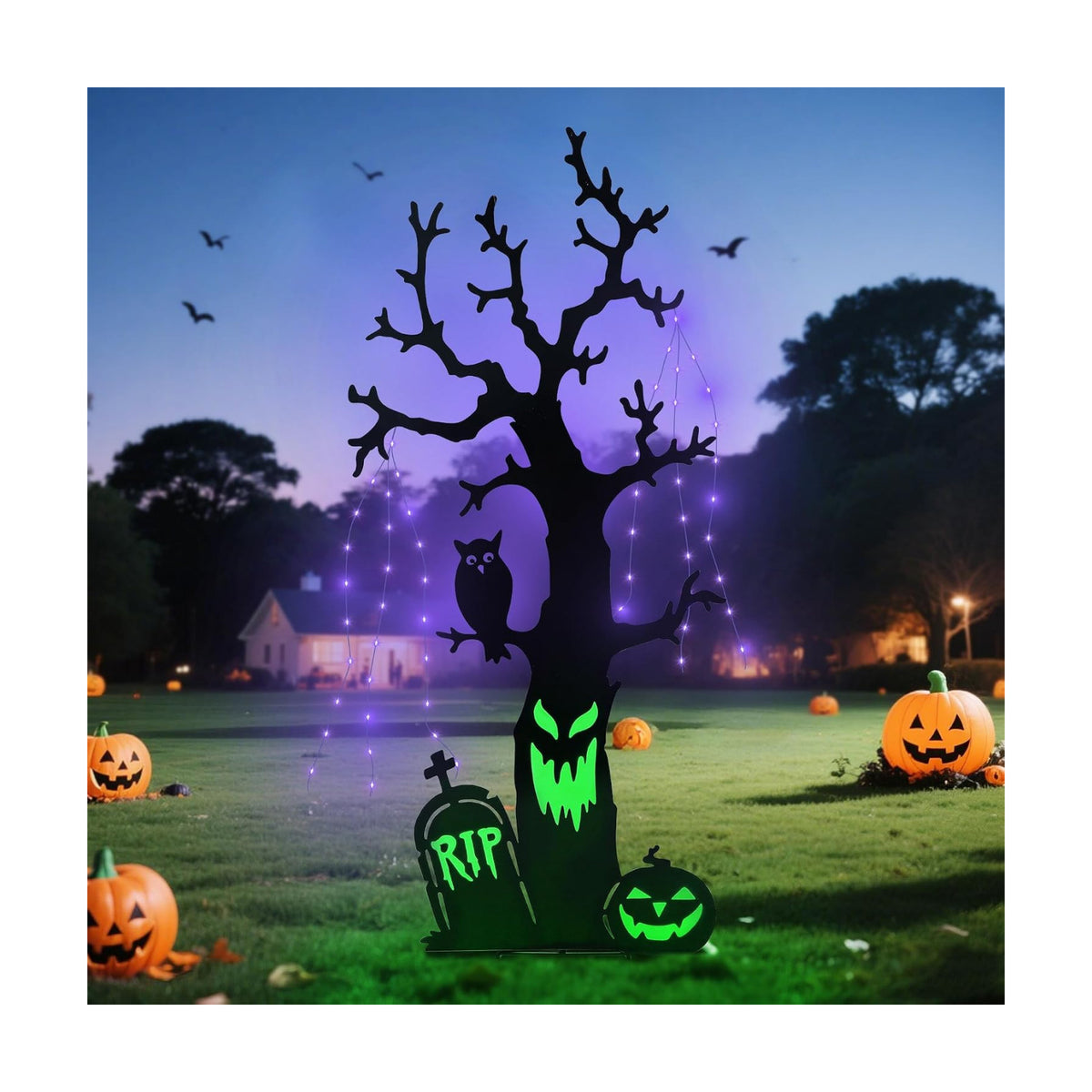 Solar Halloween Yard Decorations, 43 Inch Outdoor LED Solar Powered Haunted Tree Stakes Halloween Outdoor Decorations, Metal Spooky Tree Garden Stakes Lawn Yard Ornament