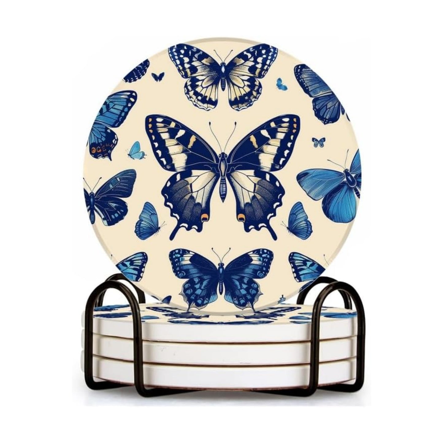 Drink Coasters Graceful Round Water Absorbent Ceramic Coaster / 4inches / Butterflies / Set of 4