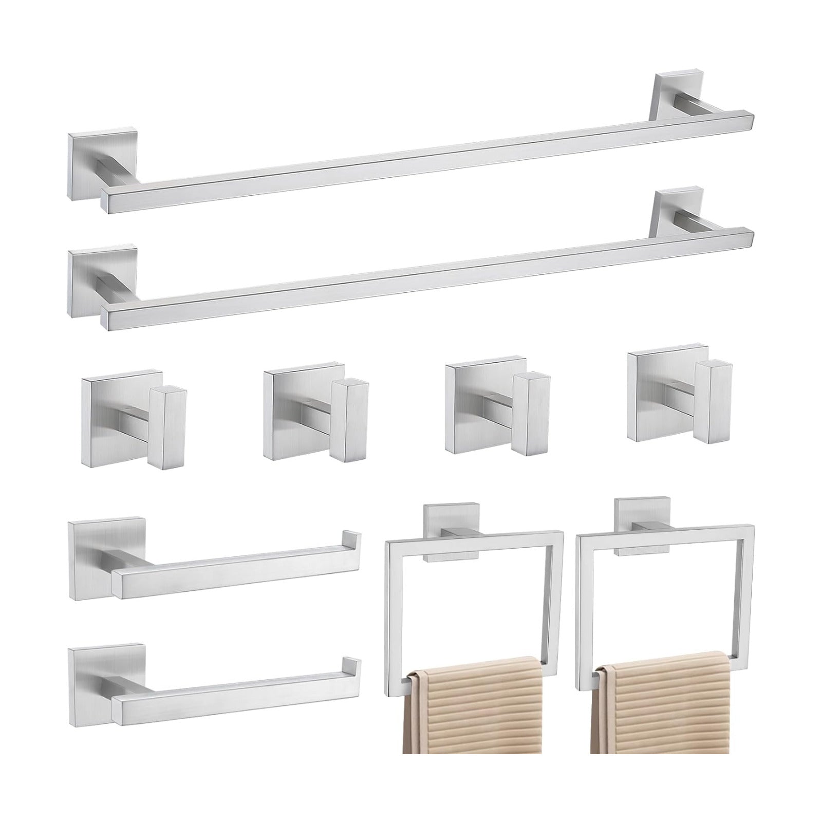 YACVCL Towel Bar Set, 10 Pieces Bathroom Hardware Set Brushed Nickel Bathroom Accessories, SUS304 Stainless Steel Towel