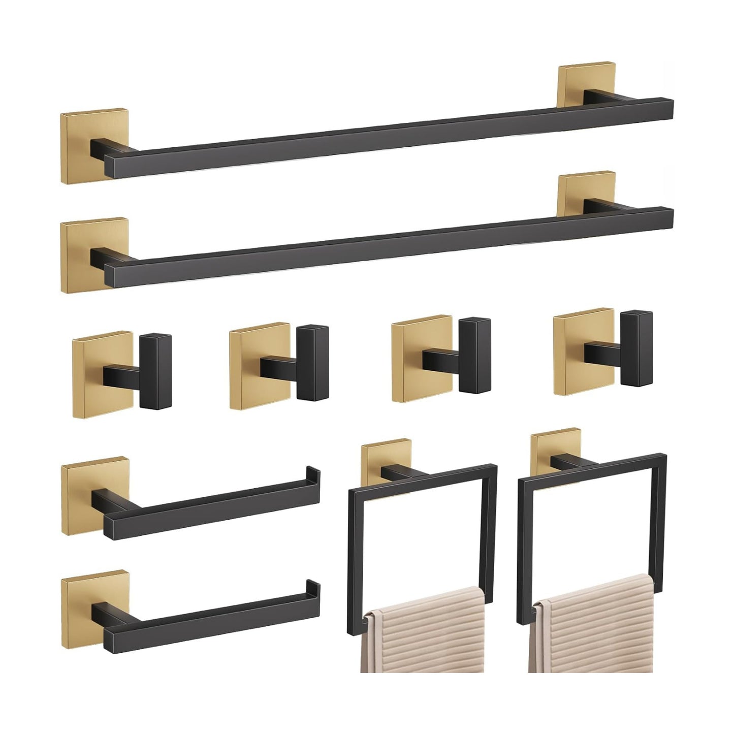YACVCL 10-Piece Towel Bar Set,Black and Gold Bathroom Hardware Set, Black&Gold Bathroom Accessories Set, SUS304