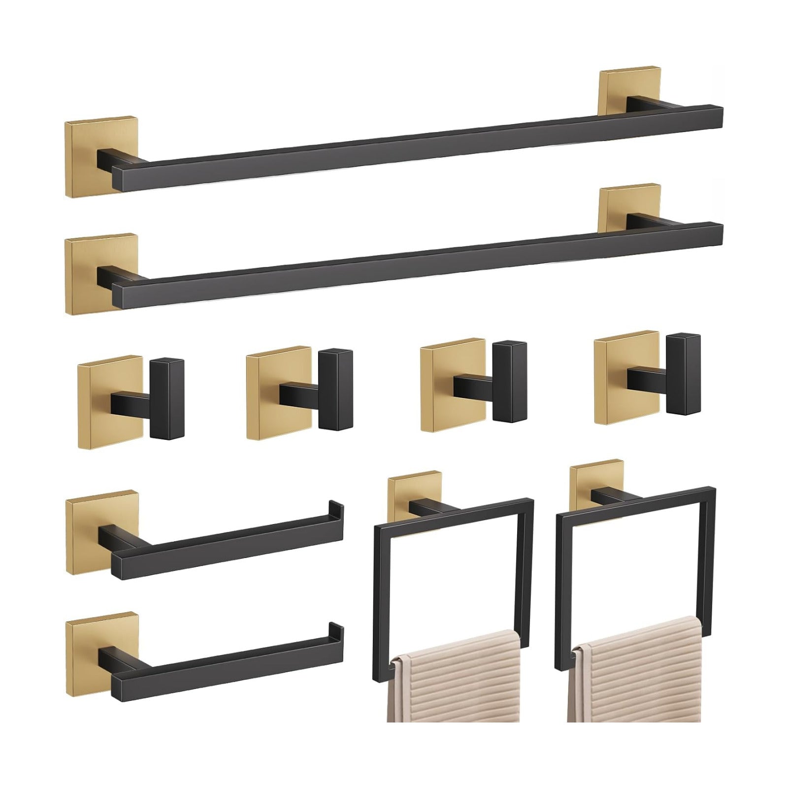 YACVCL 10-Piece Towel Bar Set,Black and Gold Bathroom Hardware Set, Black&Gold Bathroom Accessories Set, SUS304