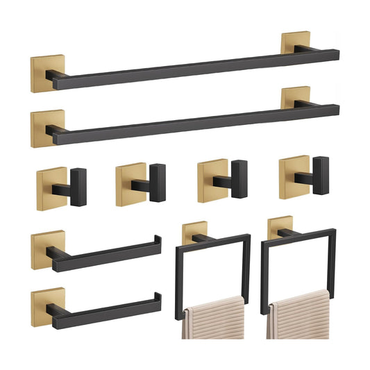 YACVCL 10-Piece Towel Bar Set,Black and Gold Bathroom Hardware Set, Black&Gold Bathroom Accessories Set, SUS304