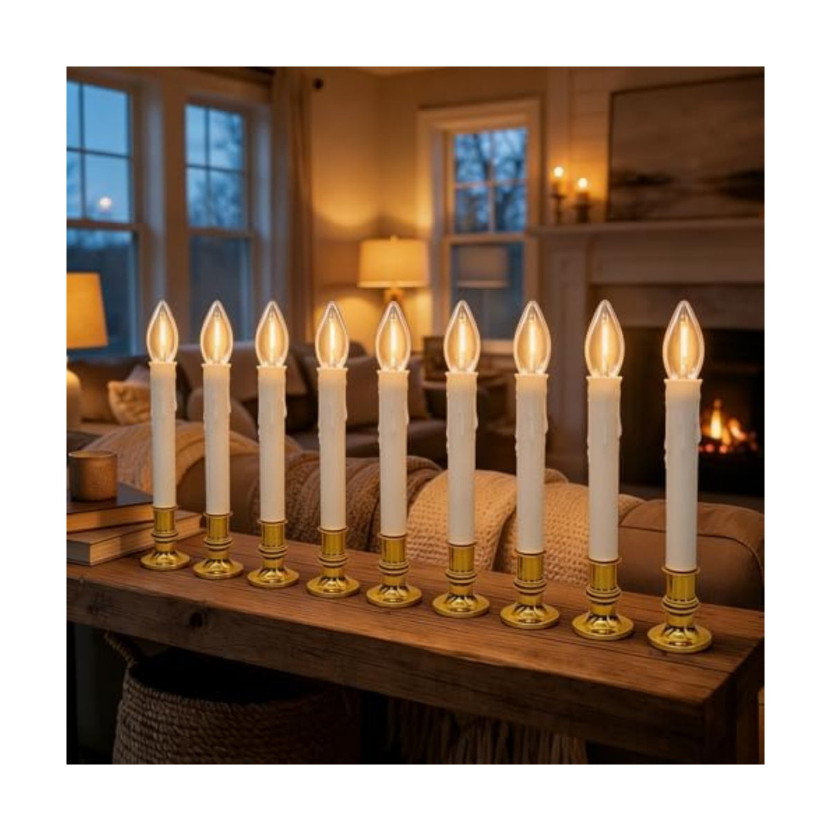 10 Pack Battery Operated Window Candles, Flameless Christmas Electric Candle with 6/18H Timer, Gold Base with Suction Cups, Warm White LED Lights for Xmas Wedding Holiday Indoor Table Window Decor