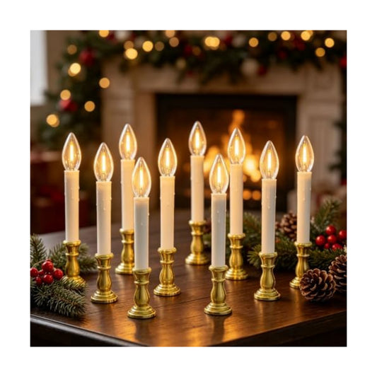 10 Pack Flameless Window Taper Candles, Battery Operated 6H/18H Auto Timer