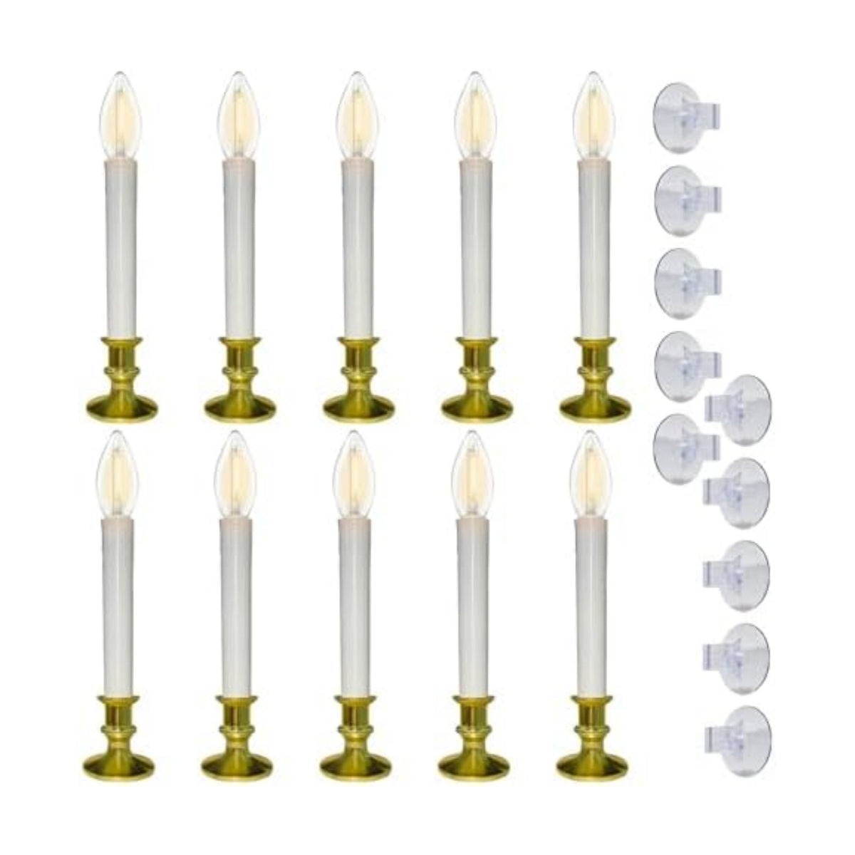 10 Pack Valentines Window Candles Lights, Battery Operated Flameless Candles with C26 LED Bulbs, 6-18H Timed Electric Candle Holders for Indoor Christmas Window Wedding Valentine's Day, Gold Base