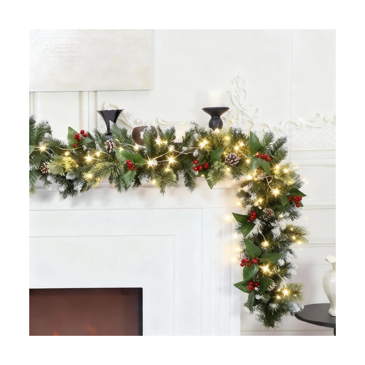 HipTree 9FT Christmas Garland with Lights for Mantel with Timer
