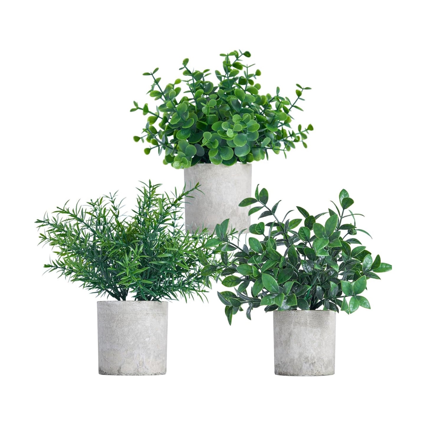 Small Potted Fake Plants Artificial Eucalyptus Realistic Bonsai / Dark Green / Set of 3