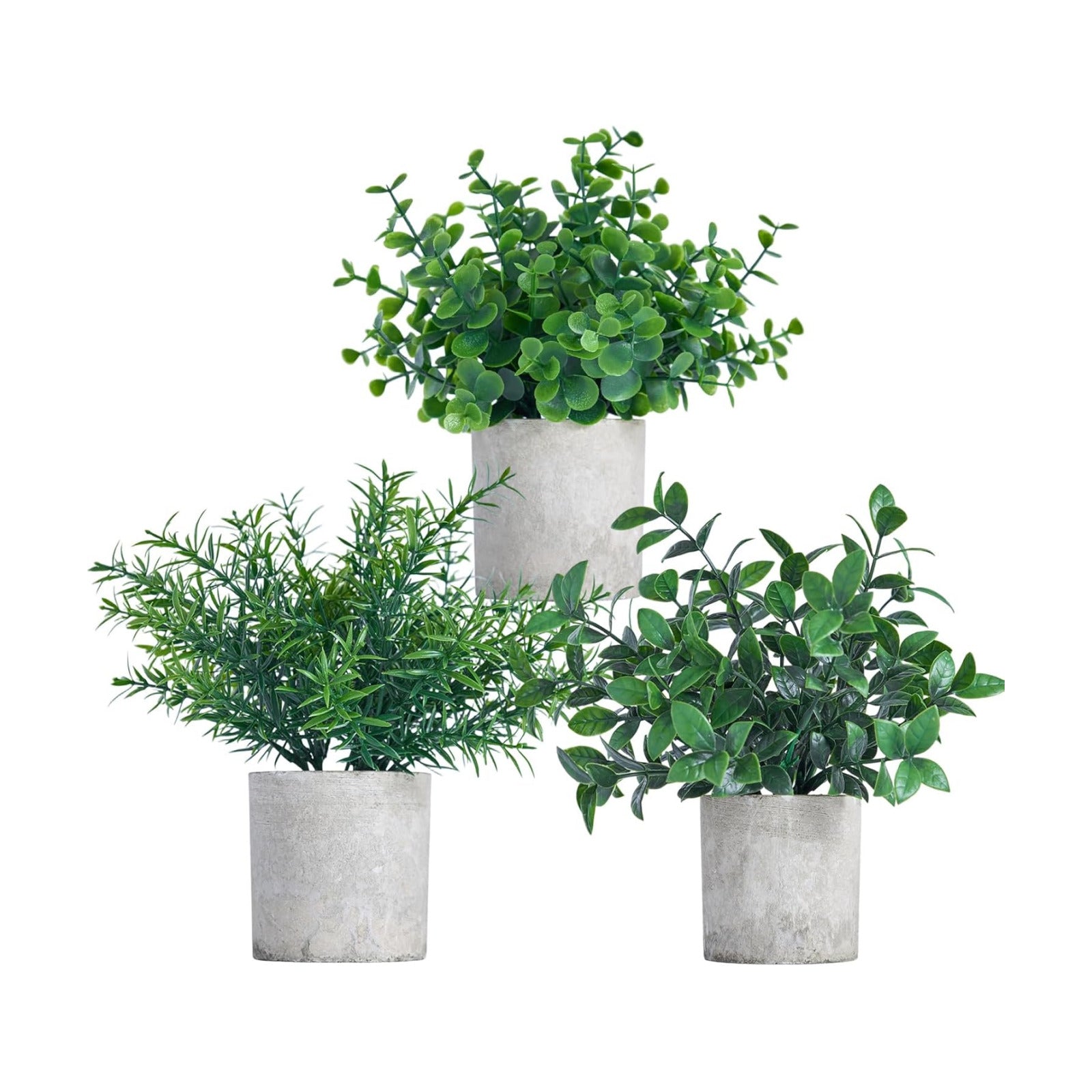 Small Potted Fake Plants Artificial Eucalyptus Realistic Bonsai / Dark Green / Set of 3