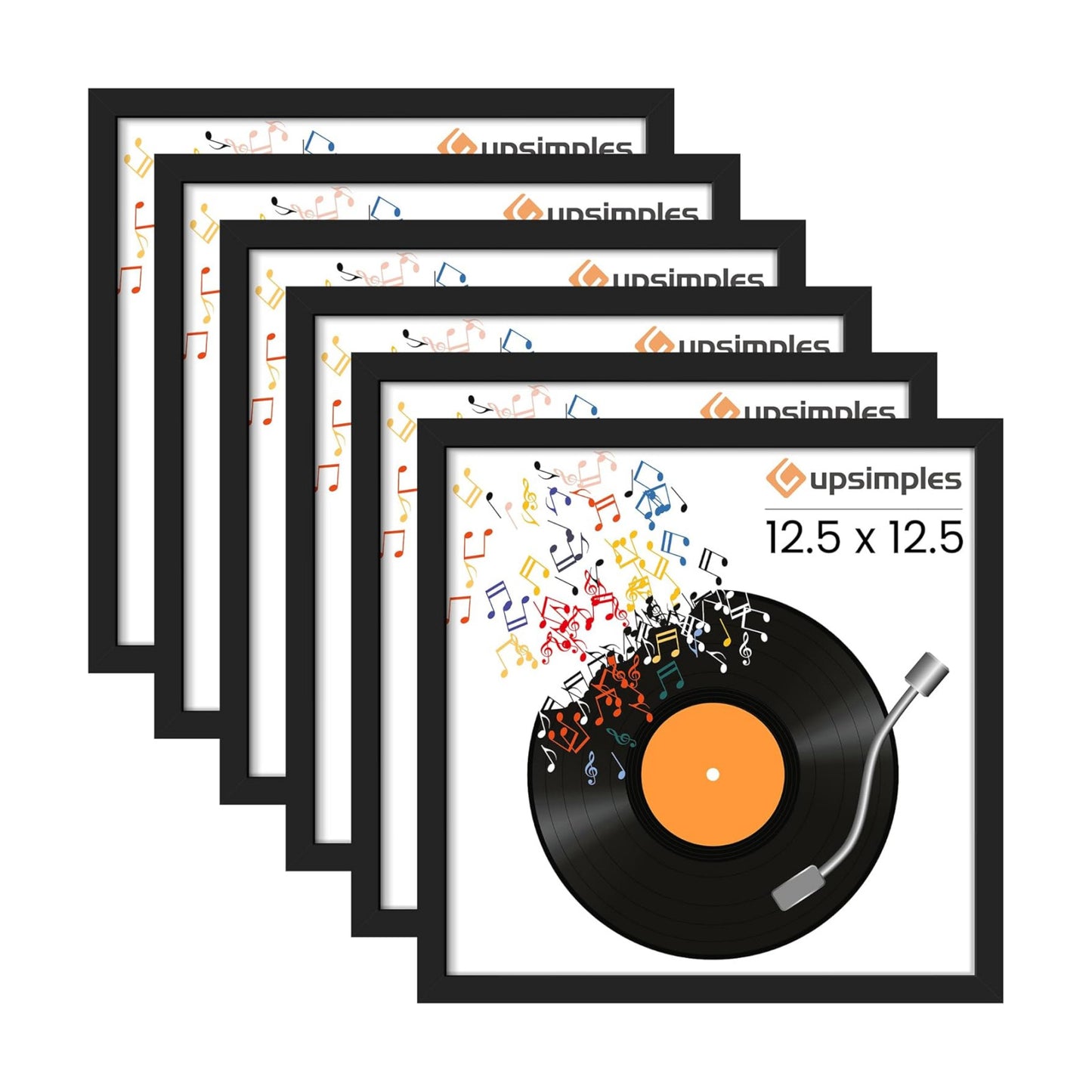 upsimples Vinyl Record Frame 12.5x12.5, Wall Display 6 Pack, Black | For 12inch Album Cover, Gallery Wall Decor, For