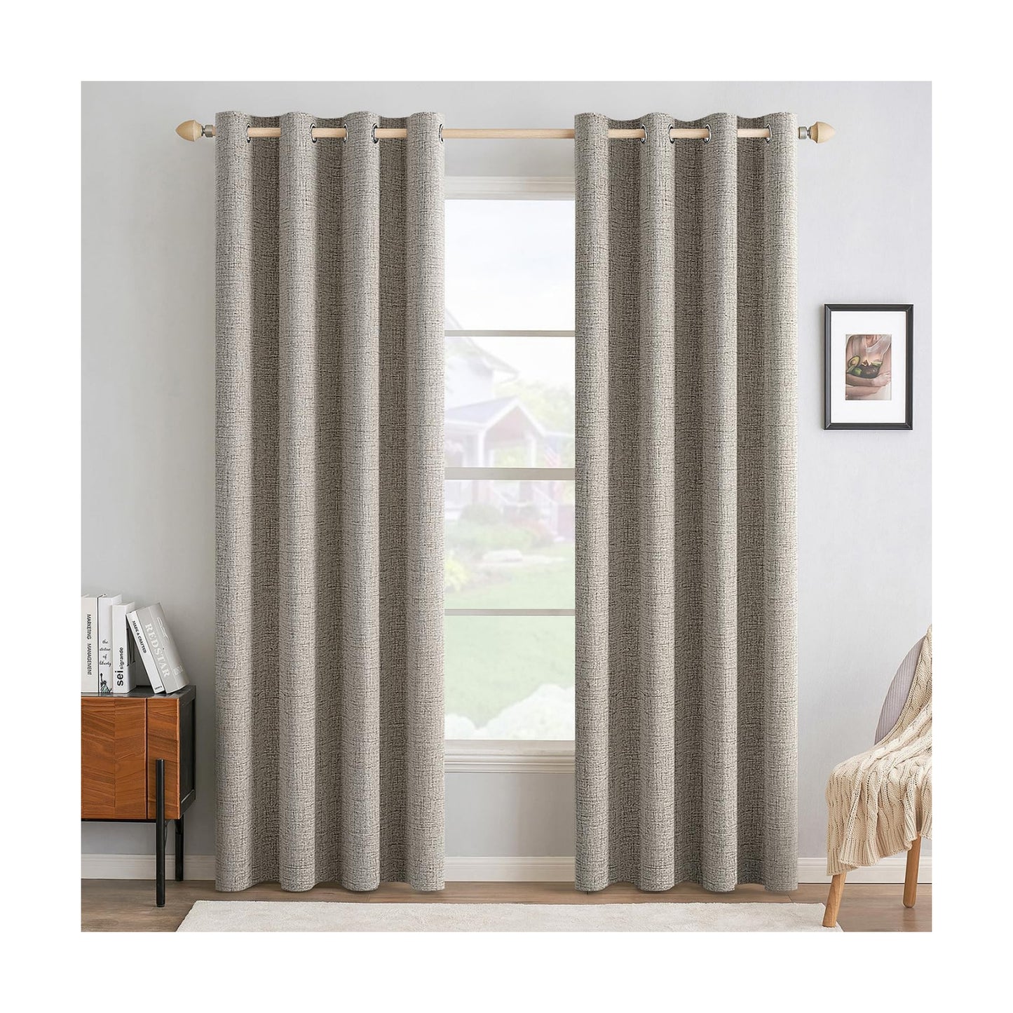 MIULEE 100% Blackout Linen Curtains for Bedroom 52x108 Inches Greige