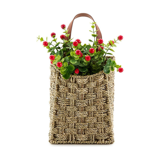 Wall Hanging Pocket Basket Portable Storage Basket Decorative Boho Mounted Organizer / Seagrass