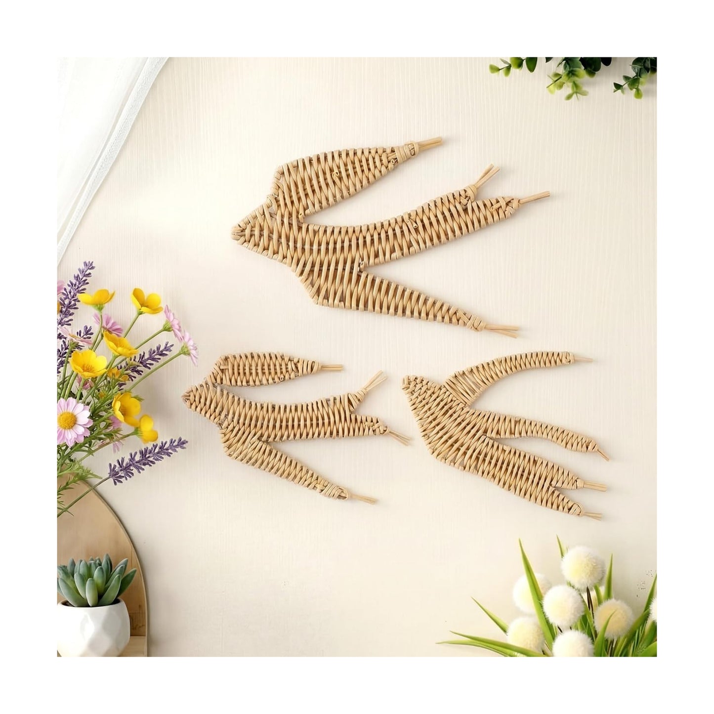Spring Boho Rattan Wall Decor Set Handmade Wicker Flying Birds / Bird / Set of 3