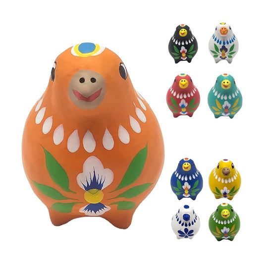 Decorative Clay Bird Figurines Hand-Painted Folk Art Design Collectible Smal Figurines / Orange